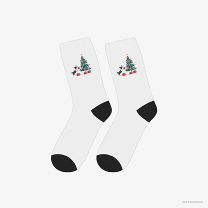 Border Collie Socks – Unisex White Socks Classic – Preparing Presents for the Christmas (on White Background)