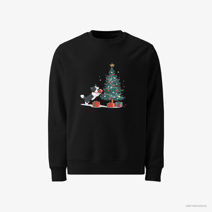 Border Collie Sweatshirt – Men Black Sweatshirt Classic – Preparing Presents for the Christmas (on White Background)