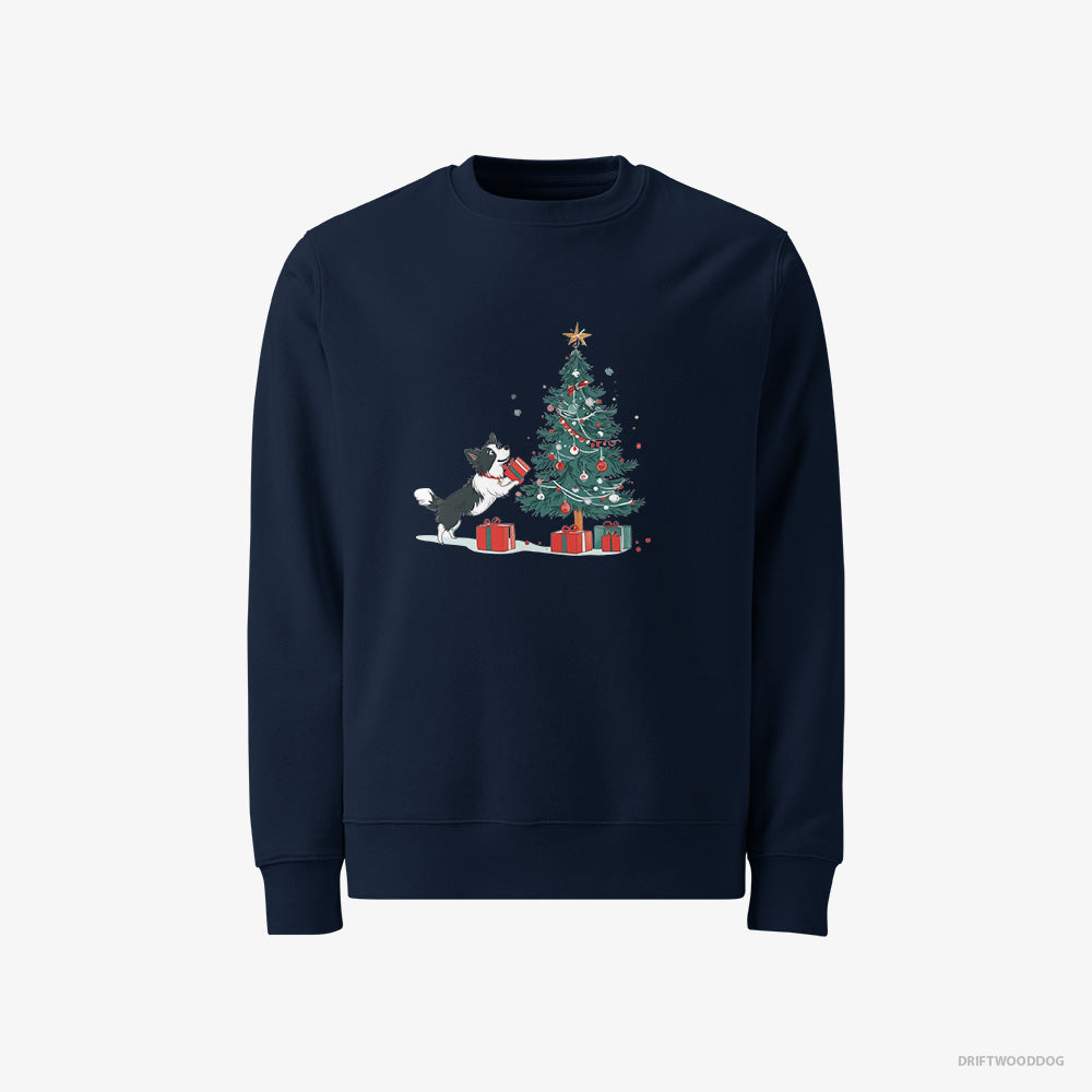 Border Collie Sweatshirt – Men Navy Sweatshirt Classic – Preparing Presents for the Christmas (on White Background)