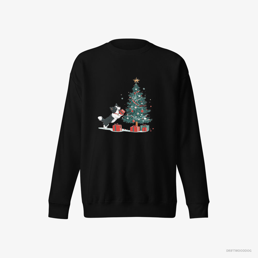 Border Collie Sweatshirt – Men Black Sweatshirt Eco-Friendly – Preparing Presents for the Christmas (on White Background)