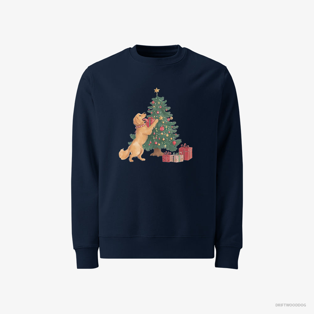 Golden Retriever Sweatshirt – Men Navy Sweatshirt Classic – Decorating the Tree (on White Background)