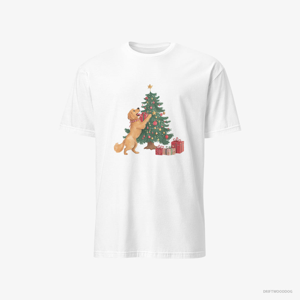 Golden Retriever T-Shirt – Men White T-Shirt Classic – Decorating the Tree (on White Background)