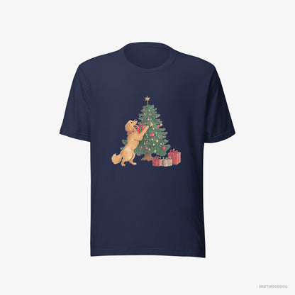 Golden Retriever Decorating the Tree Navy T-Shirt