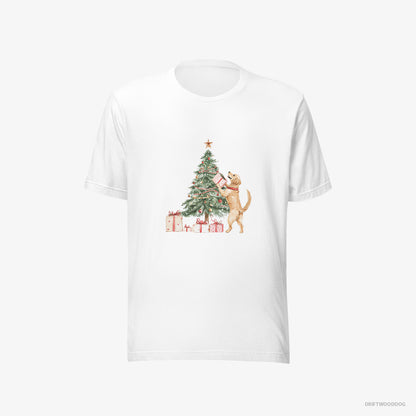 Golden Retriever T-Shirt – Men White T-Shirt Eco-Friendly – Setting Up the Christmas Tree (on White Background)