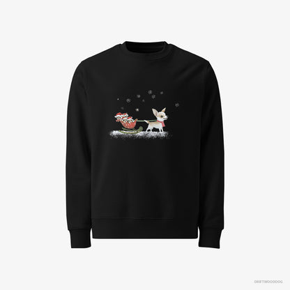 Chihuahua Sweatshirt – Men Black Sweatshirt Classic – Riding a Sled with Puppies (on White Background)