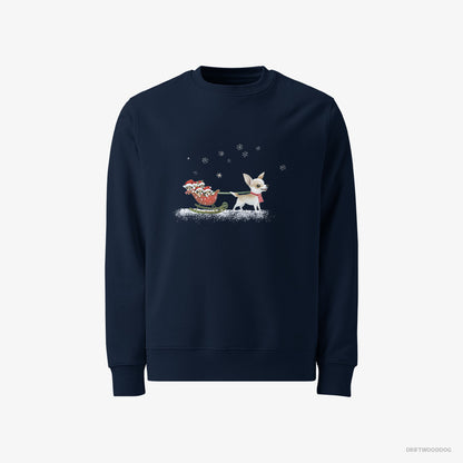 Chihuahua Riding a Sled with Puppies Navy Sweatshirt