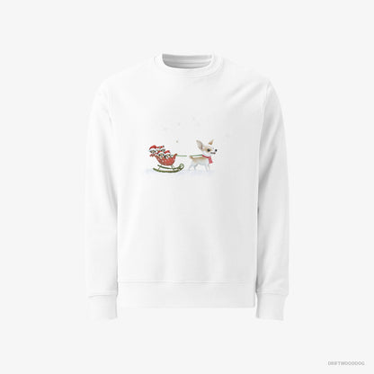 Chihuahua Riding a Sled with Puppies White Sweatshirt