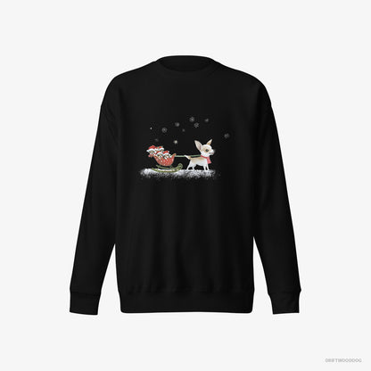 Chihuahua Riding a Sled with Puppies Black Sweatshirt