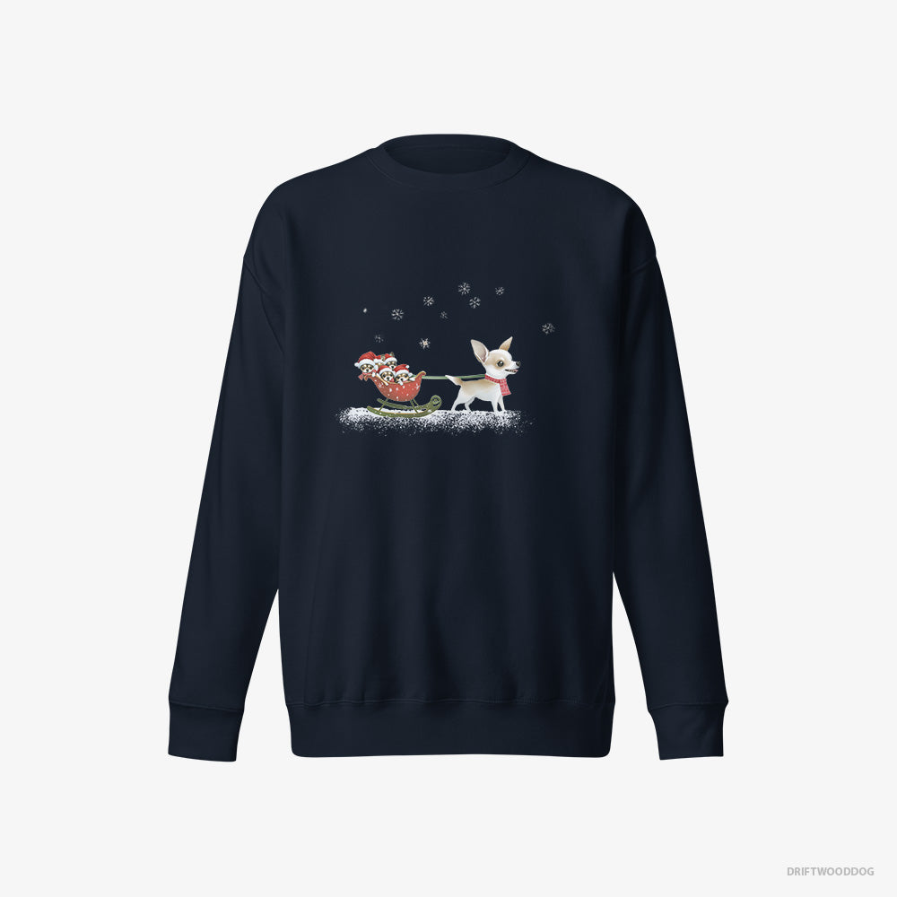 Chihuahua Riding a Sled with Puppies – Women's Sweatshirt Navy Eco – Eco-Friendly