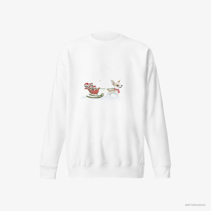 Chihuahua Riding a Sled with Puppies White Sweatshirt