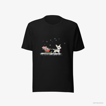 Chihuahua Riding a Sled with Puppies Black T-Shirt