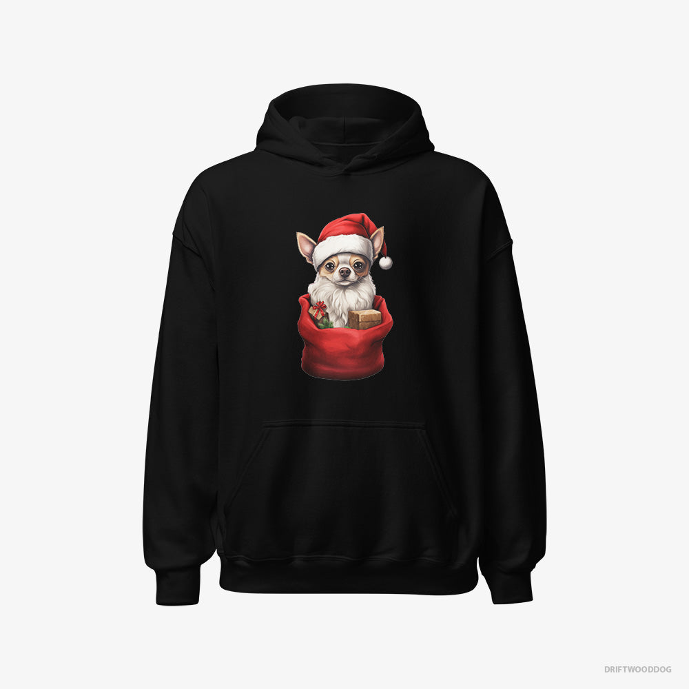 Chihuahua Hoodie – Women Black Hoodie Classic – in a Christmas Bag (on White Background)