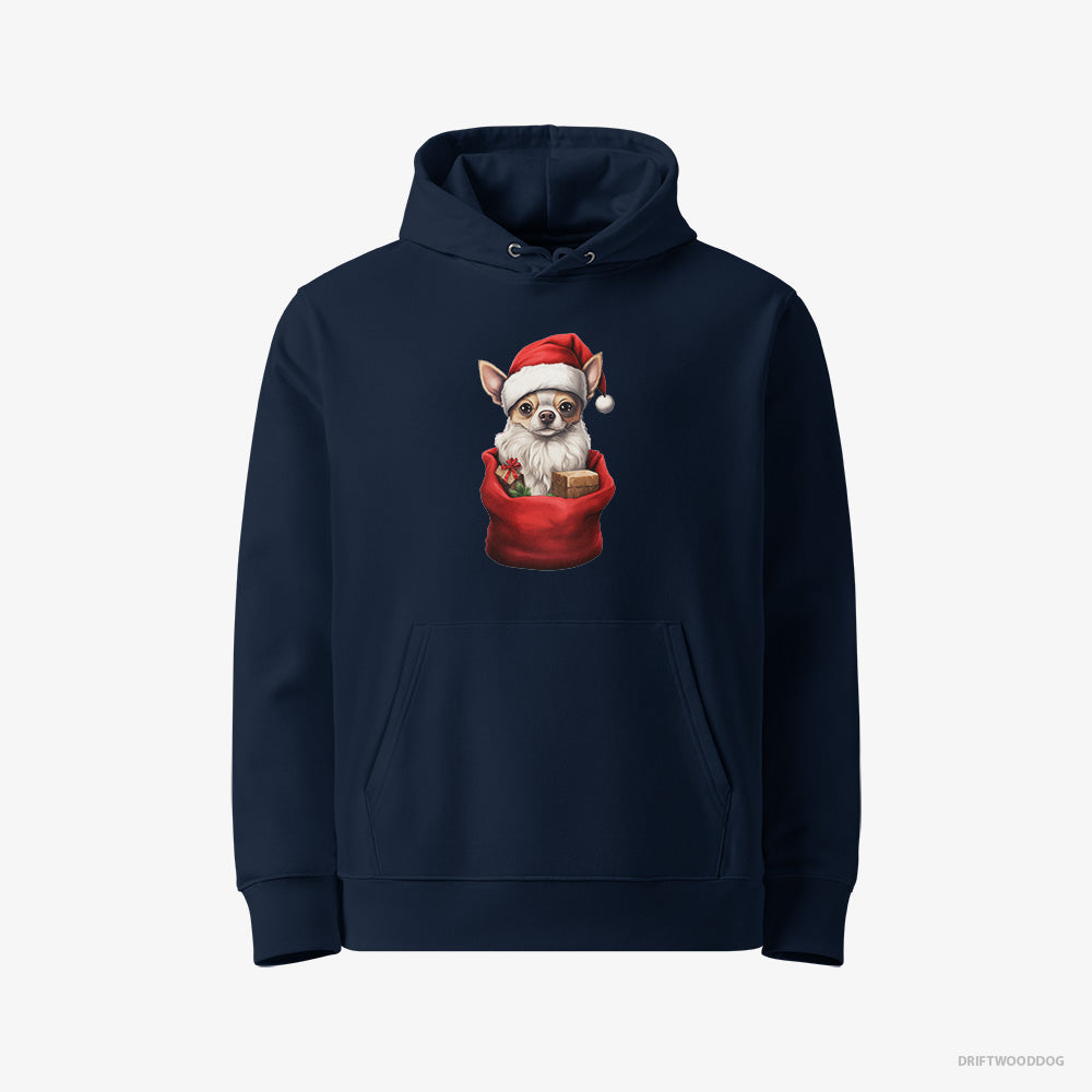 Chihuahua Hoodie – Women Navy Hoodie Eco-Friendly – in a Christmas Bag (on White Background)