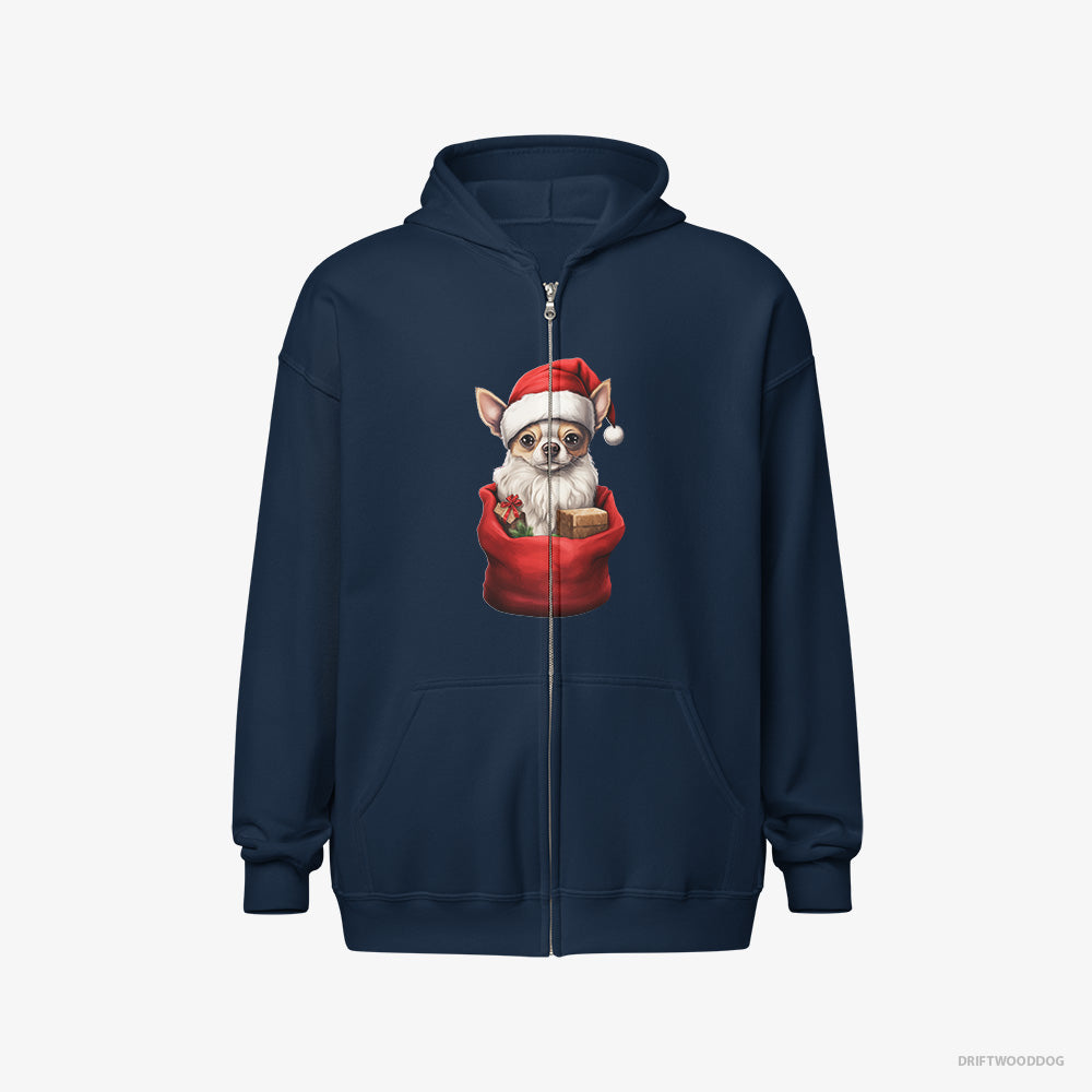 Chihuahua Hoodie – Men Navy Hoodie Full-Zip – in a Christmas Bag (on White Background)