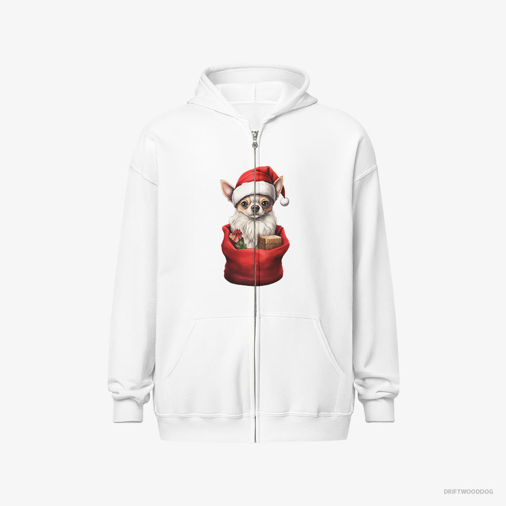 Chihuahua Hoodie – Men White Hoodie Full-Zip – in a Christmas Bag (on White Background)