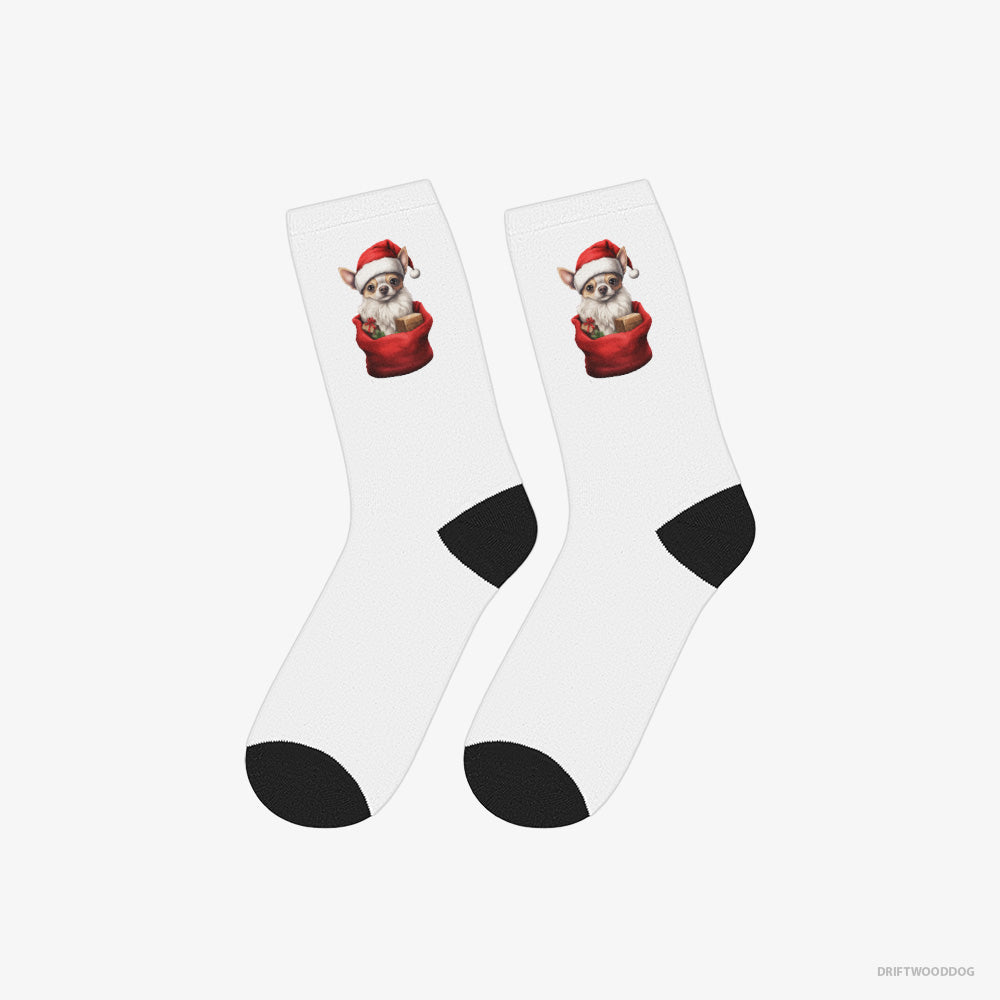 Chihuahua Socks – Unisex White Socks Classic – in a Christmas Bag (on White Background)