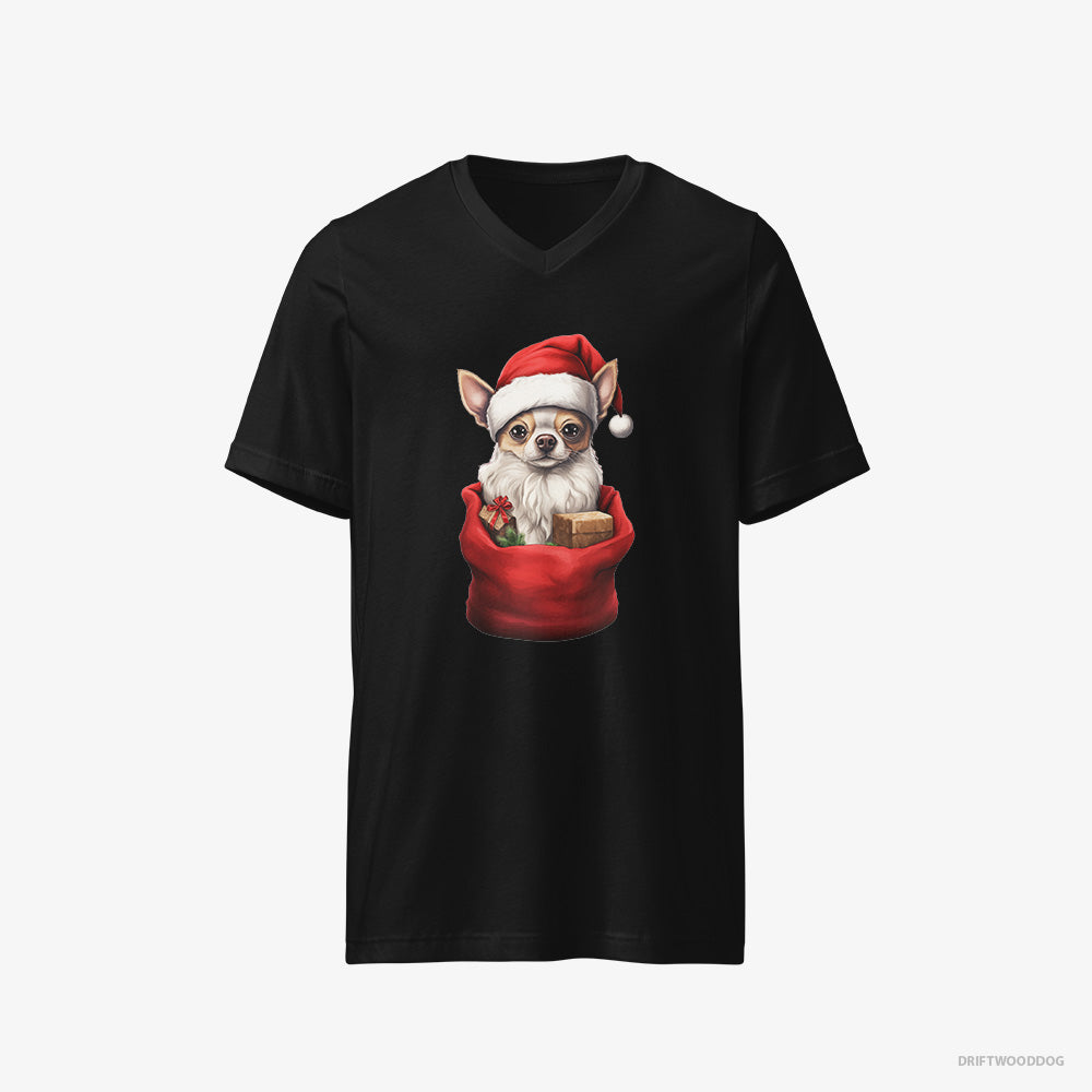 Chihuahua T-Shirt – Men Black T-Shirt V-Neck – in a Christmas Bag (on White Background)