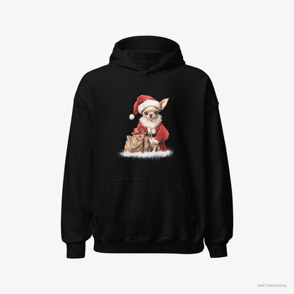 Chihuahua Bringing a Bag of Christmas Presents Black Hoodie