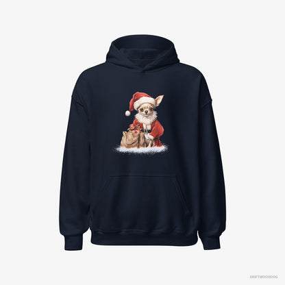 Chihuahua Bringing a Bag of Christmas Presents Navy Hoodie