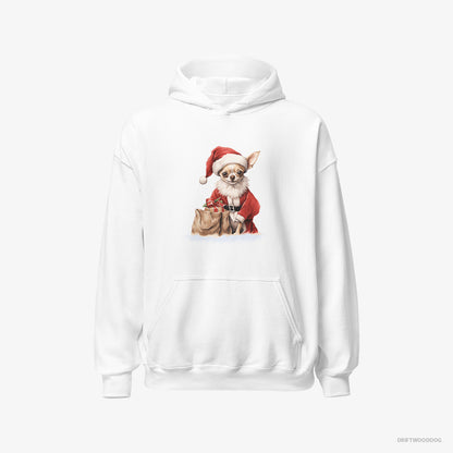 Chihuahua Hoodie – Men White Hoodie Classic – Bringing a Bag of Christmas Presents (on White Background)