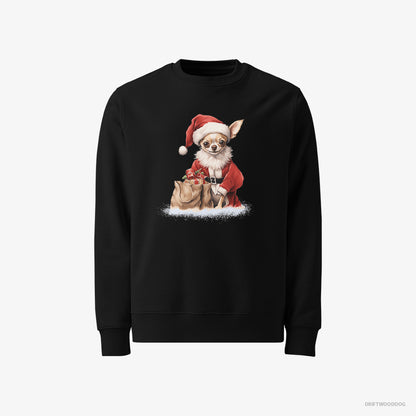 Chihuahua Sweatshirt – Women Black Sweatshirt Classic – Bringing a Bag of Christmas Presents (on White Background)