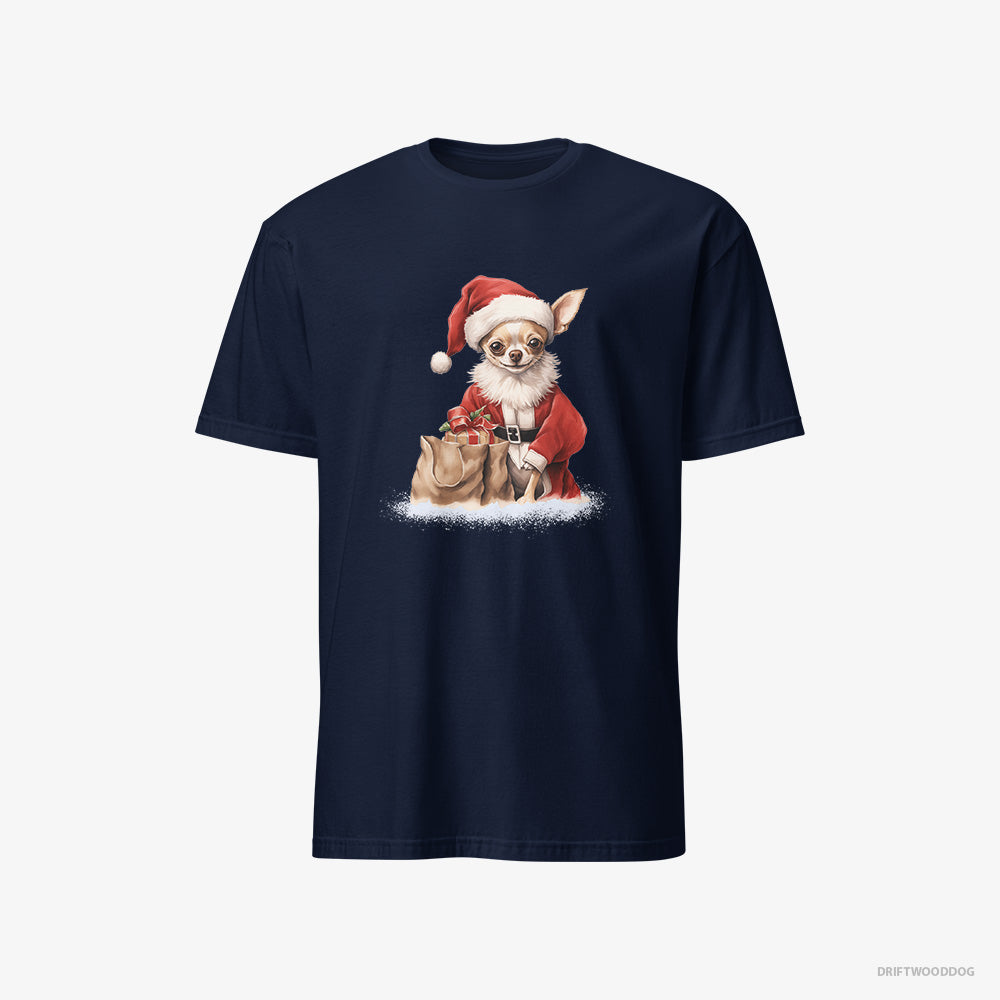 Chihuahua T-Shirt – Men Navy T-Shirt Classic – Bringing a Bag of Christmas Presents (on White Background)