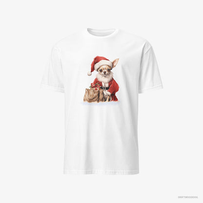 Chihuahua T-Shirt – Men White T-Shirt Classic – Bringing a Bag of Christmas Presents (on White Background)