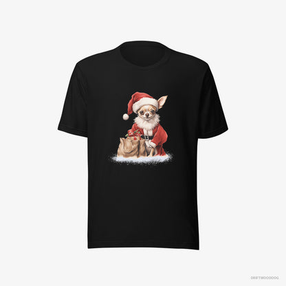 Chihuahua T-Shirt – Men Black T-Shirt Eco-Friendly – Bringing a Bag of Christmas Presents (on White Background)