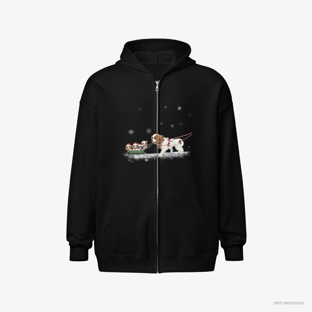 Cavalier King Charles Spaniel Sledding with Puppies Full-Zip Hoodie