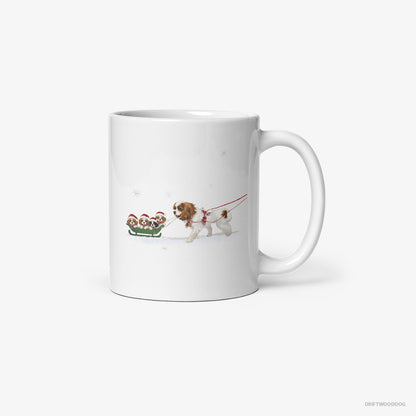 Cavalier King Charles Spaniel Sledding with Puppies White Mug