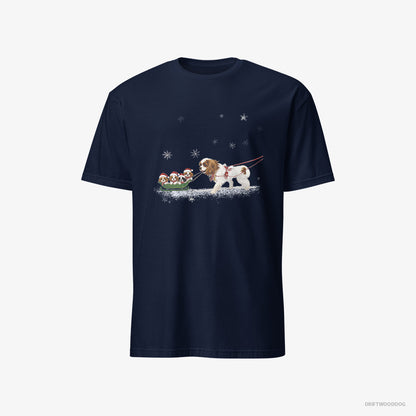 Cavalier King Charles Spaniel Sledding with Puppies Navy T-Shirt