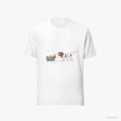 Cavalier King Charles Spaniel Sledding with Puppies White T-Shirt