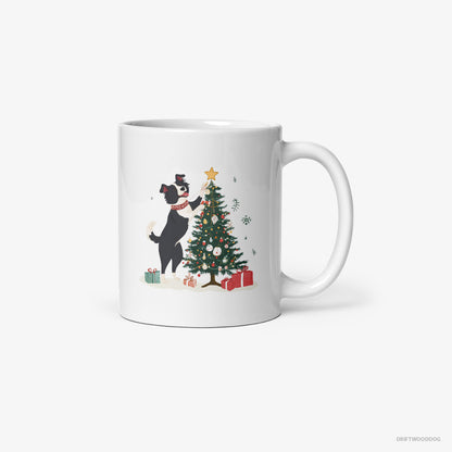 Border Collie Putting the Star on Top of the Christmas Tree White Mug