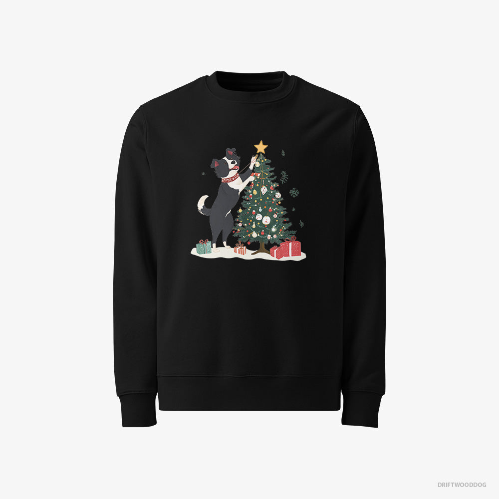 Border Collie Sweatshirt – Men Black Sweatshirt Classic – Putting the Star on Top of the Christmas Tree (on White Background)