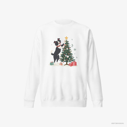 Border Collie Putting the Star on Top of the Christmas Tree White Sweatshirt