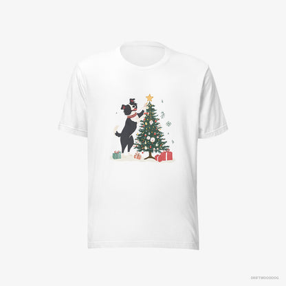 Border Collie Putting the Star on Top of the Christmas Tree White T-Shirt