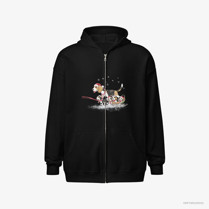 Beagle Giving Her Puppies a Sled Ride Black Hoodie