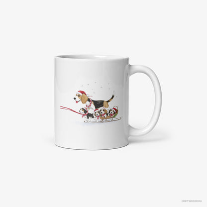 Beagle Giving Her Puppies a Sled Ride White Mug