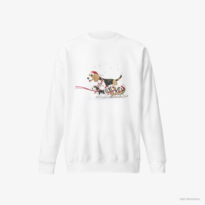 Beagle Giving Her Puppies a Sled Ride White Sweatshirt