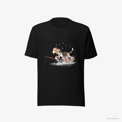 Beagle Giving Her Puppies a Sled Ride Black T-Shirt