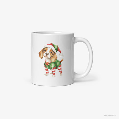 Beagle in a Playful Elf Attire White Mug