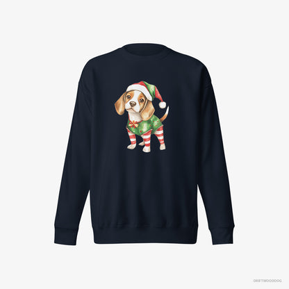 Beagle Sweatshirt – Men Navy Sweatshirt Eco-Friendly – in a Playful Elf Attire (on White Background)