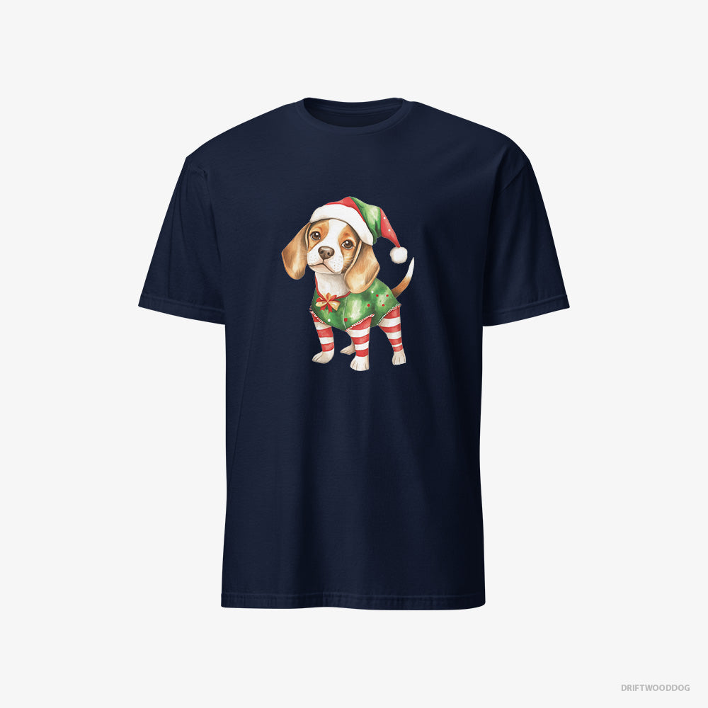 Beagle T-Shirt – Men Navy T-Shirt Classic – in a Playful Elf Attire (on White Background)