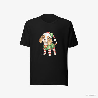 Beagle in a Playful Elf Attire Black T-Shirt