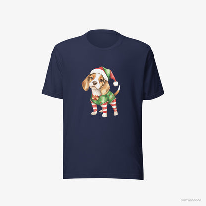 Beagle in a Playful Elf Attire Navy T-Shirt