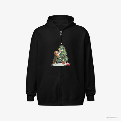 Beagle Decorating the Christmas Tree Black Hoodie