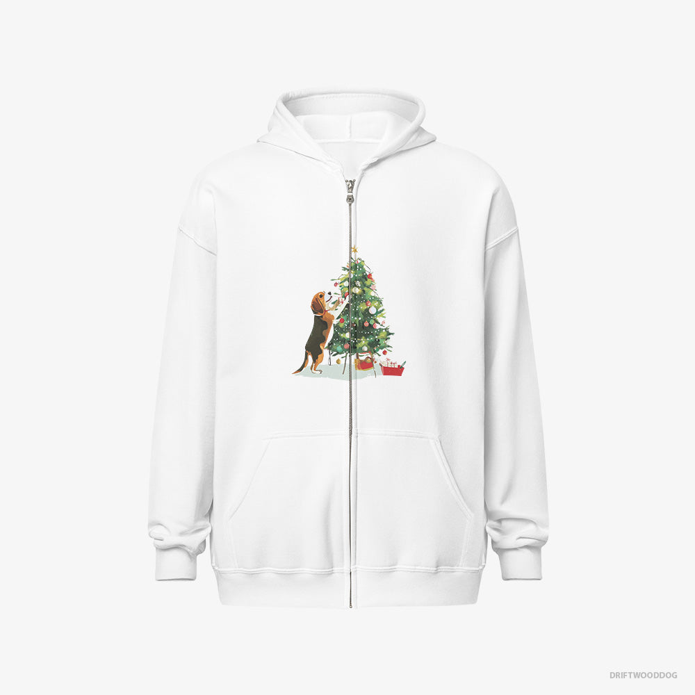 Beagle Decorating the Christmas Tree – Men's Hoodie White Full-Zip – Full-Zip