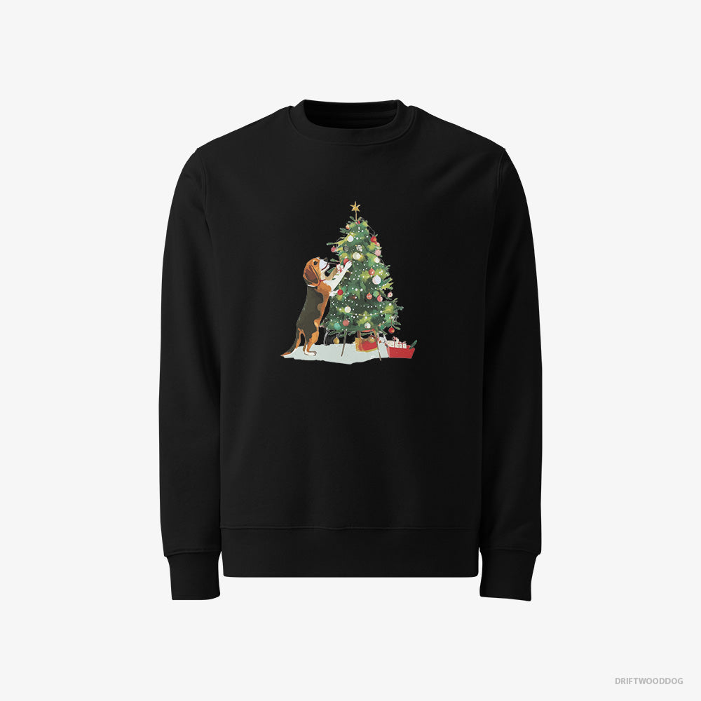 Beagle Sweatshirt – Men Black Sweatshirt Classic – Decorating the Christmas Tree (on White Background)