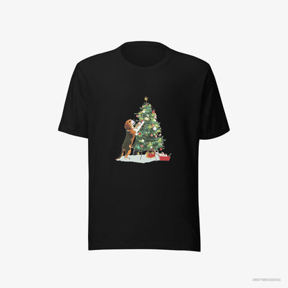 Beagle T-Shirt – Men Black T-Shirt Eco-Friendly – Decorating the Christmas Tree (on White Background)