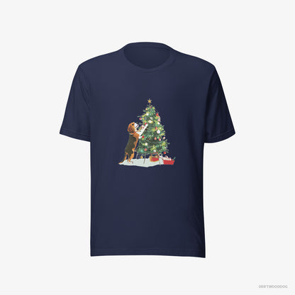 Beagle Decorating the Christmas Tree Navy T-Shirt